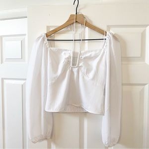 Abercrombie & Fitch white long sleeve tie neck halter top blouse medium
